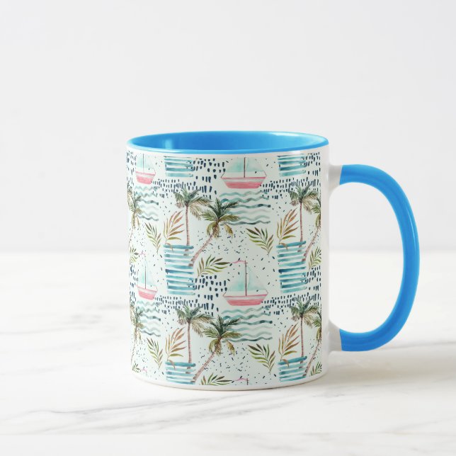 Mug Voilier d'aquarelle avec le motif de palmier (Droite)
