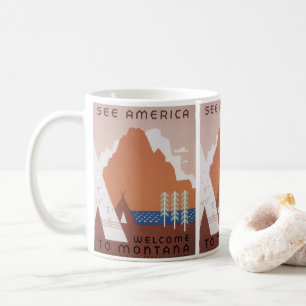 Mug Voir l'Amérique Bienvenue au Montana, Vintage voya