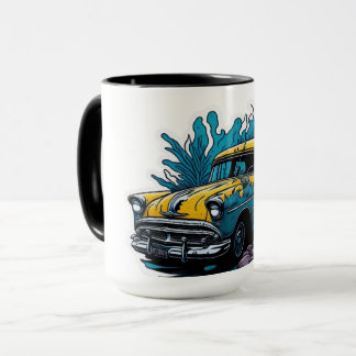 Mug Voiture aux éclaboussures de peinture vintage jaun