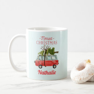 Mug voiture d'aquarelle de noël la plus joyeuse