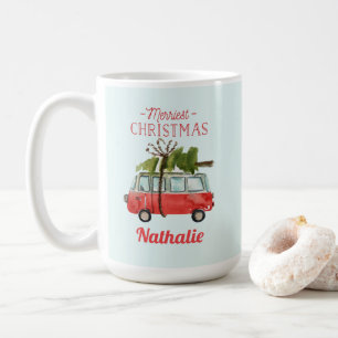 Mug voiture d'aquarelle de noël la plus joyeuse