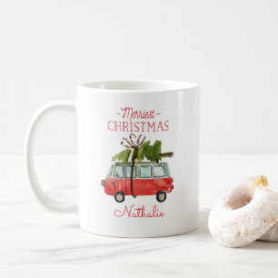 Mug voiture d'aquarelle de noël la plus joyeuse