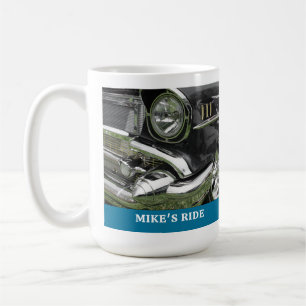 Mug Voiture noire Chevy 1957, Nom/Message, Votre Photo