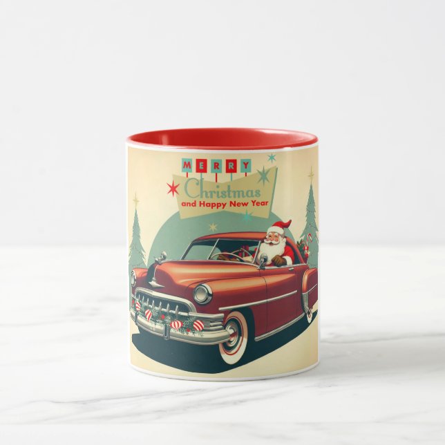 Mug Voiture rouge vintage & Père Noël (Centre)