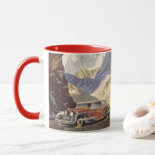 Mug Voiture Vintage sur Mountain Road en hiver avec ne