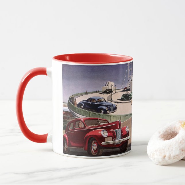 Mug Voitures d'époque, Voyage sur la route des berline (Avec donut)