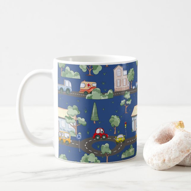 Mug Voitures mignonnes en Ville Motif pour petits garç (Avec donut)