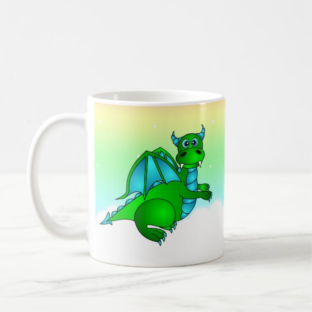 Mug Vol crépusculaire - dragon vert et bleu mignon (Gauche)