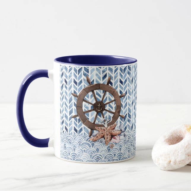 Mug Volant, étoile de mer, motif nautique (Avec donut)