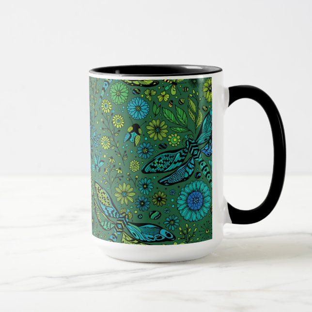Mug Voler, voler la libellule sur le vert émeraude (Droite)