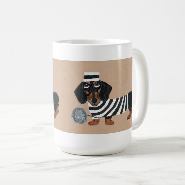 Mug Voleur de friandises basset noir et marron Prisonn (Devant droit)