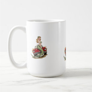 Mug Voluptuous Blonde Mermaid on Red Vintage Car – Fan