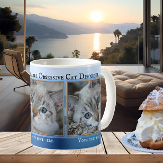 Mug Vos 3 mignonnes Photos de chats Bleu Bouton Bouton