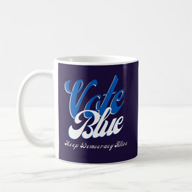 Mug Vote Blue Retro Style Word Art (Gauche)