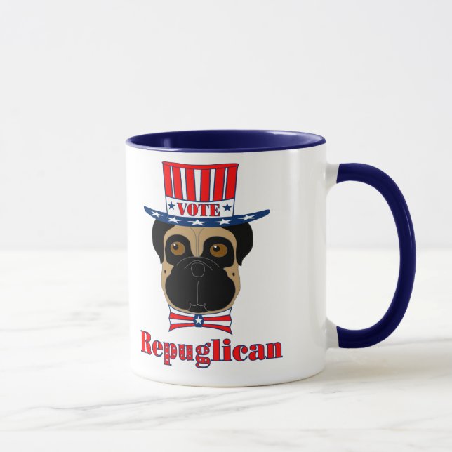 Mug Vote rePUGlican Funny Carlin en Casquette blanc ro (Droite)