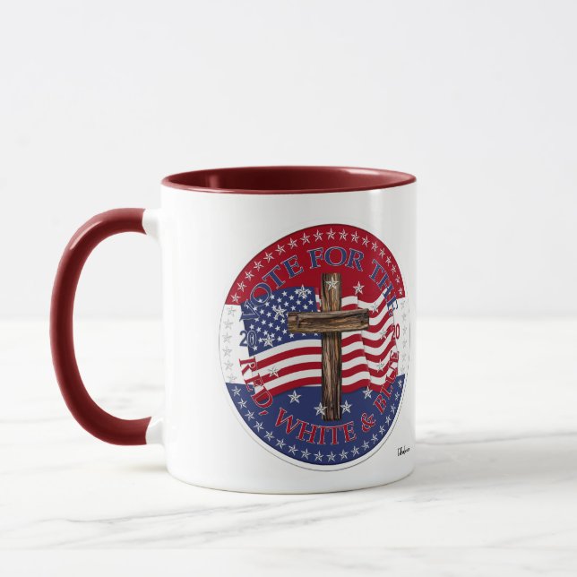 Mug Votez pour le drapeau à croix rouge, blanc et bleu (Gauche)