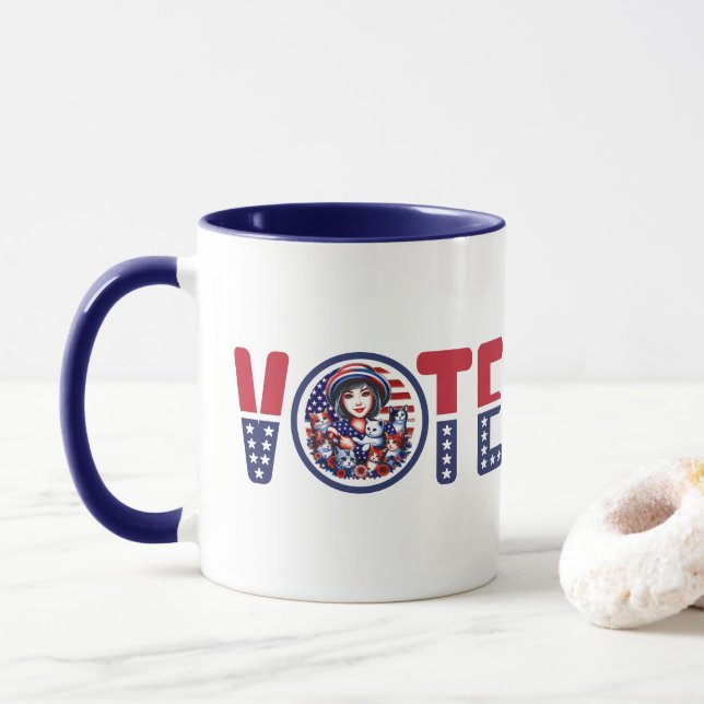Mug Votez pour les femmes au chat pour Kamala (Avec donut)