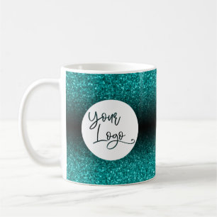 Mug Votre logo d'entreprise, paillettes sarcelle et om