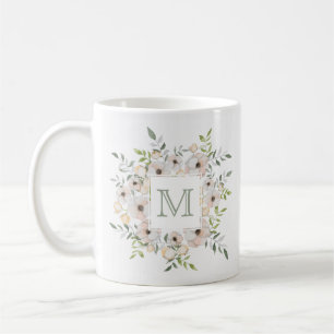 Mug Votre monogramme dans un cadre de fleurs