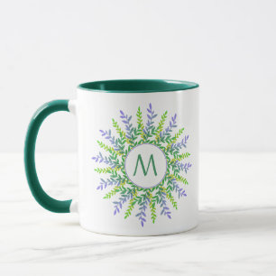Mug Votre monogramme dans un cadre feuille