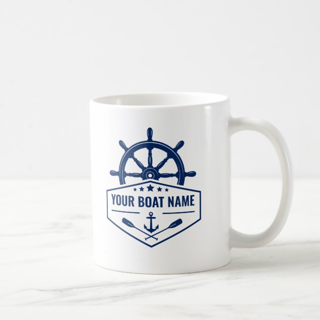 Mug Votre nom de bateau Ancre nautique Oars Helm 2 côt (Droite)