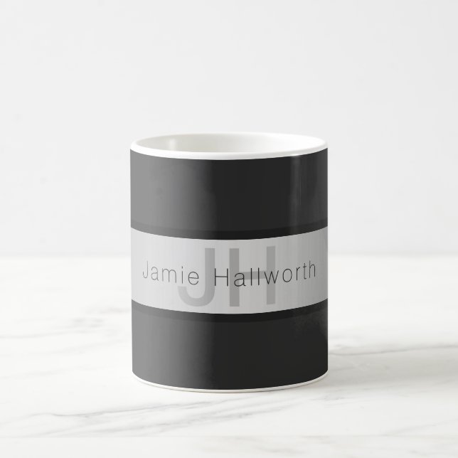 Mug Votre nom et votre monogramme | Gris & Faux Silver (Centre)
