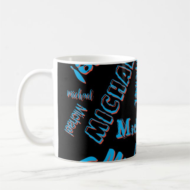 Mug Votre nom motif monogramme bleu rouge noir (Gauche)