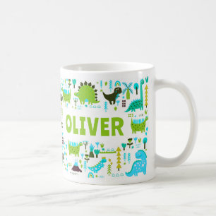 Mug Votre nom personnalisé Enfants Bleu Vert Vert Dino