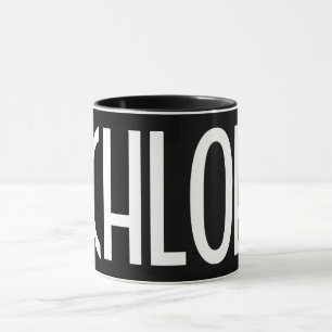 Mug Votre nom, texte gras blanc   Noir