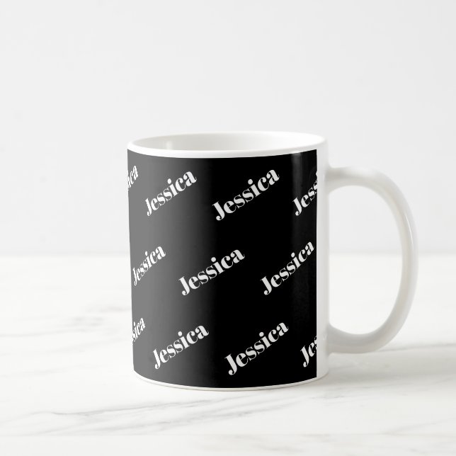 Mug Votre nom | Type blanc rétro-moderne sur noir (Droite)