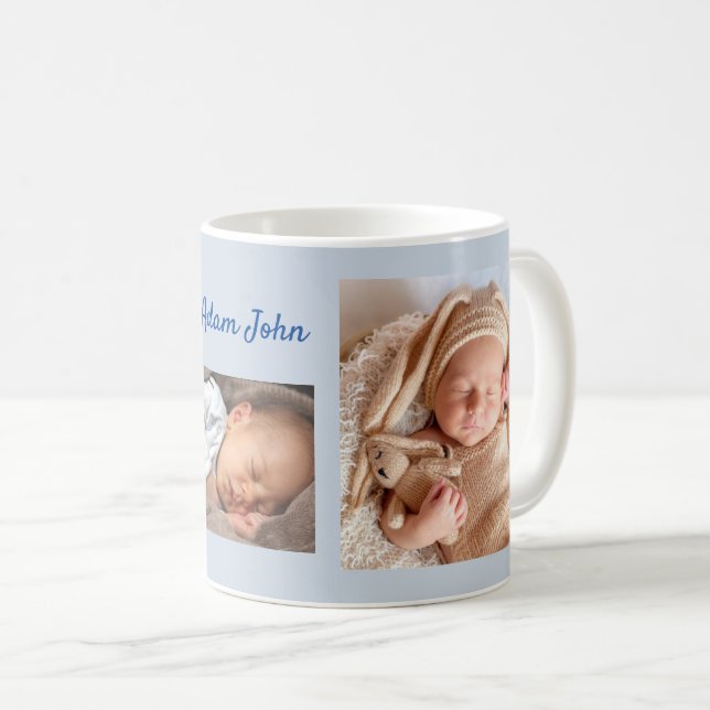 Mug Votre nouveau bébé garçon Photos personnalisées Te (Devant droit)