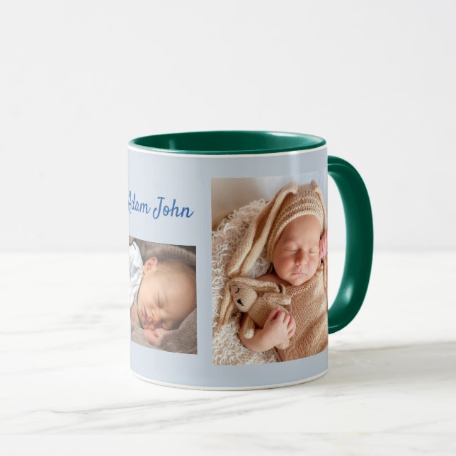Mug Votre nouveau bébé garçon Photos personnalisées Te (Devant droit)