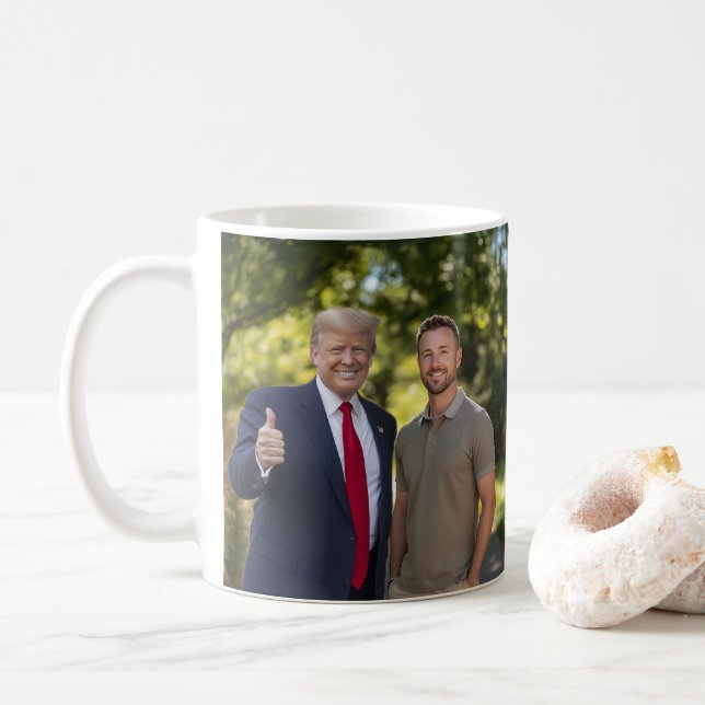 Mug Votre photo avec le président Donald Trump 2024 Dr (Avec donut)