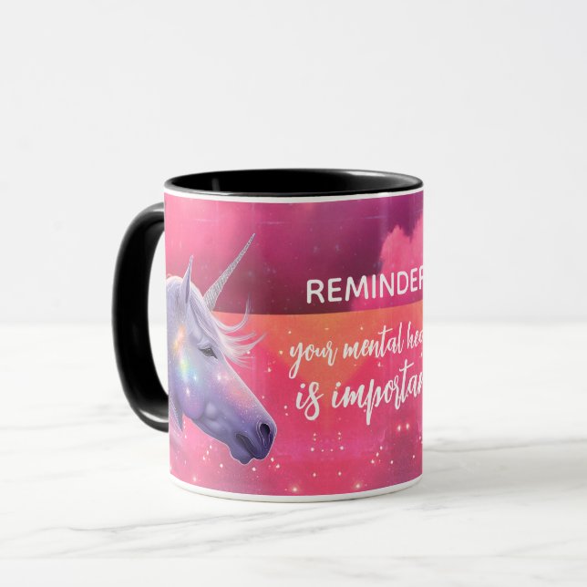 Mug Votre santé mentale est importante Rainbow Unicorn (Devant gauche)