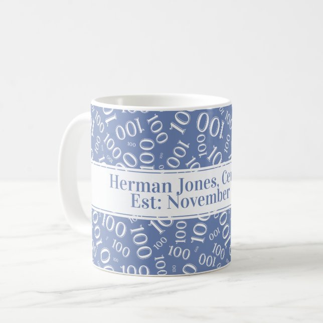 Mug Votre texte : 100e anniversaire Numéro Motif Bleu (Devant gauche)