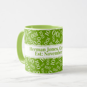 Mug Votre texte : 100e anniversaire Numéro Motif Vert