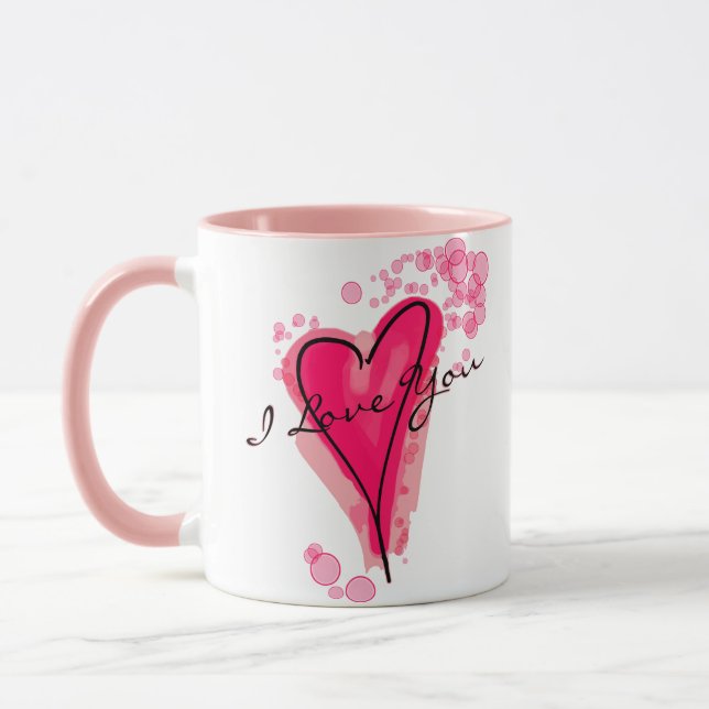 Mug VOTRE TEXTE Aquarelle rose Coeur (Gauche)