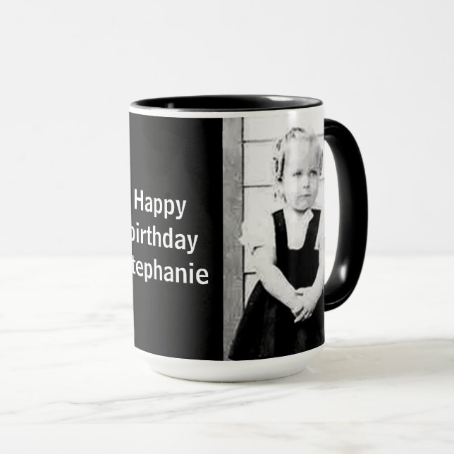 Mug Votre Texte Photo Joyeux Anniversaire Simple Noir/ (Devant droit)