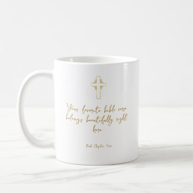 Mug Votre verset biblique favori - croix dorée (Gauche)