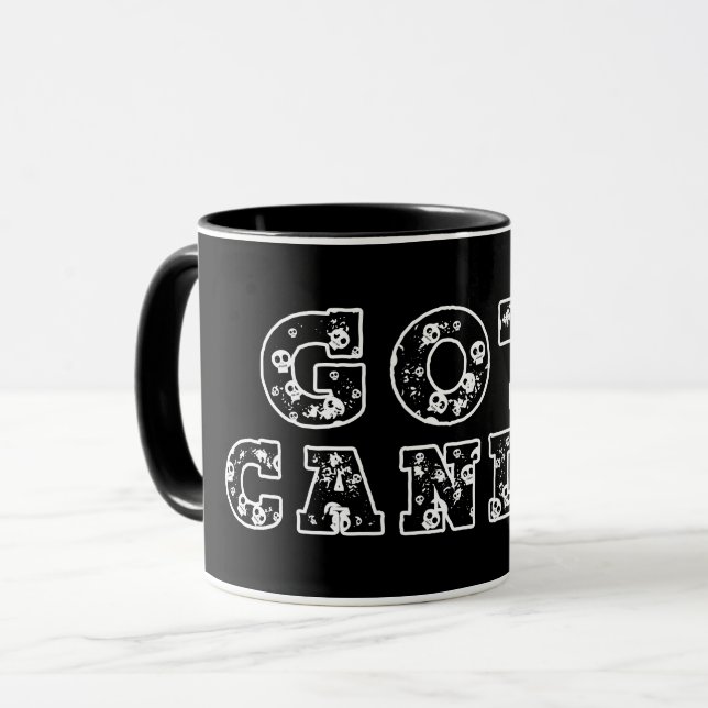 Mug Vous avez des bonbons? Crânes noirs et blancs Hall (Devant gauche)