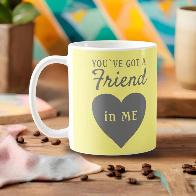 Mug Vous avez un Ami Cœur Jaune Gris Amitié (Créateur téléchargé)