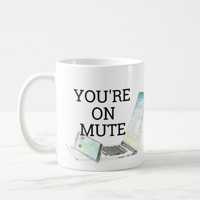 Mug Vous êtes sur Mute Watercolor Téléphone Ordinateur (Gauche)