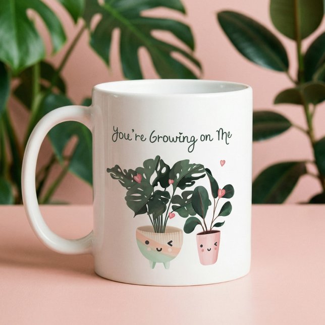 Mug Vous grandissez sur moi mignon Plantes pointillés  (You're Growing On Me Cute Watercolor Potted Plants Coffee Mug)