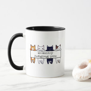 Mug "Vous jugez en silence" chats kawaii pendus