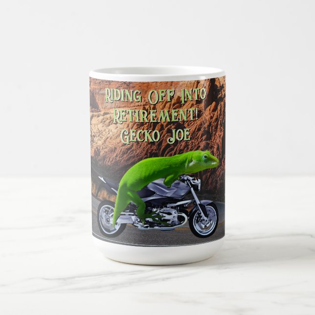 Mug Voyage à la retraite Gecko Moto personnalisée (Centre)