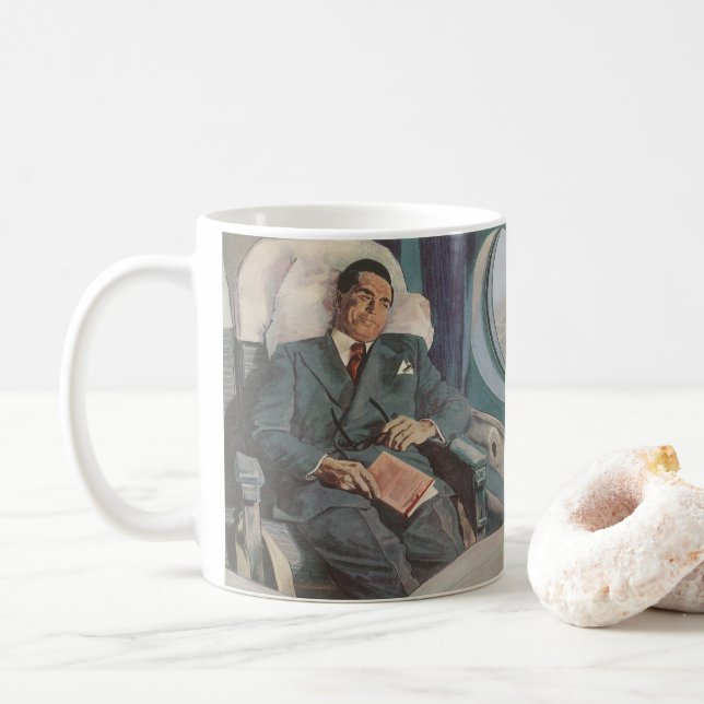 Mug Voyage d'affaires vintage, lecture dans l'avion (Avec donut)