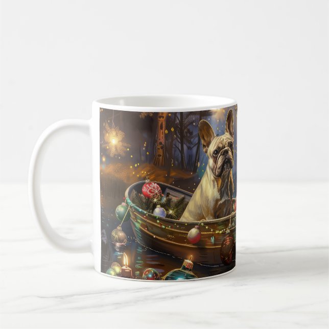 Mug Voyage de Noël Festif de Bouledogue Français (Gauche)