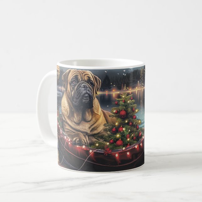 Mug Voyage de Noël festif de Bullmastiff (Devant gauche)