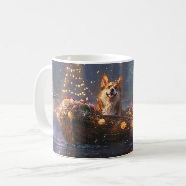 Mug Voyage de Noël Festif du Corgi (Devant gauche)