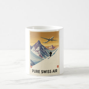 Mug Voyage en Suisse Vintage Pure Swiss Air Ski Art